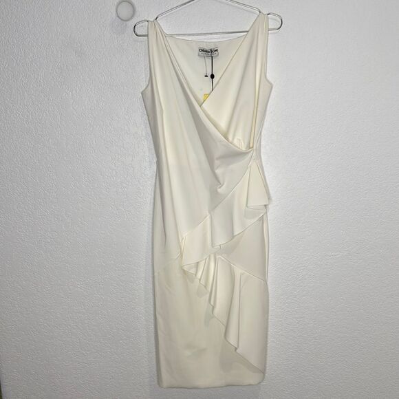NWT Chiara Boni La Petite Robe CEREN White Wrap Ruffle Midi Dress IT48/ US 12 - Picture 2 of 14